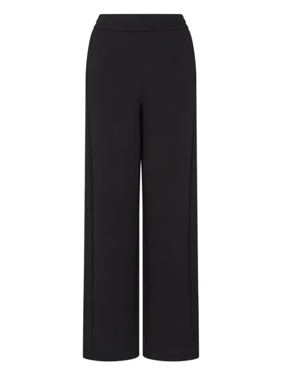 Emporio Armani High-rise Wide-leg Cotton-blend Trousers In Black