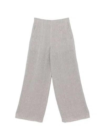 Emporio Armani Linen Wide Leg Textured Trousers In Gray