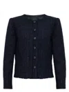 Emporio Armani Tweed Short Blazer Jacket In Blue
