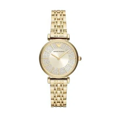 Pre-owned Emporio Armani Women's Two-hand Gold-tone Stainless Steel Bracelet Watch Mode... In Pale Gold