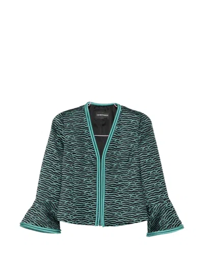 Emporio Armani Blazer Contrast Trim Flared Sleeves Open Front In Multi