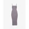 Emporio Armani Womens Ribbed Rectangle-hardware Sleeveless Knitted Midi Dress Shadow In Shadow