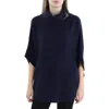 Shop Emporio Armani Womens Virgin Wool Blend Buckle Poncho Sweater In Blue