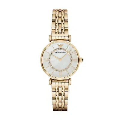 Pre-owned Emporio Armani Womens Wristwatch  Gianni T-bar Ar1907 Steel Golden Mother Pearls