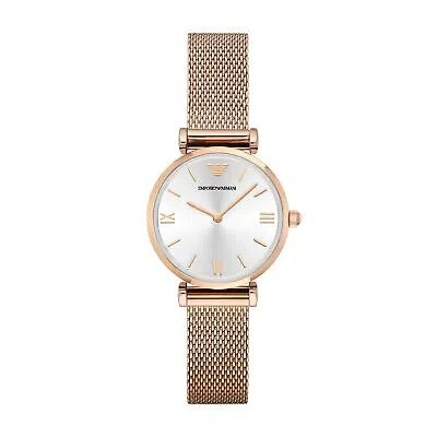 Pre-owned Emporio Armani Womens Wristwatch  Gianni T-bar Ar1956 Steel Mesh Gold Rose