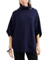 Emporio Armani Womens Virgin Wool Blend Buckle Poncho Sweater In Midnight Blue
