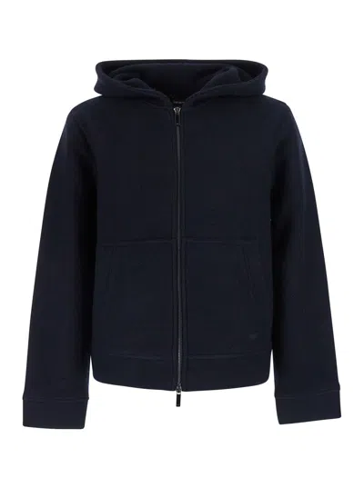Emporio Armani Wool And Cotton Blend Jacket In Blue