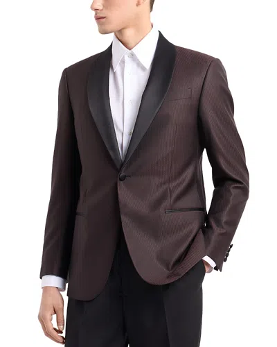 Emporio Armani Wool & Silk Shawl Lapel Blazer In Dark Brown