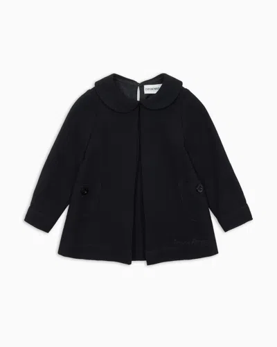 Emporio Armani Kids' Wool And Viscose-blend Dress With Peter Pan Collar, Front Opening And Pleats In Black