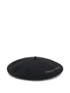 Emporio Armani Wool Beret With A Micro-stud Logo In Black