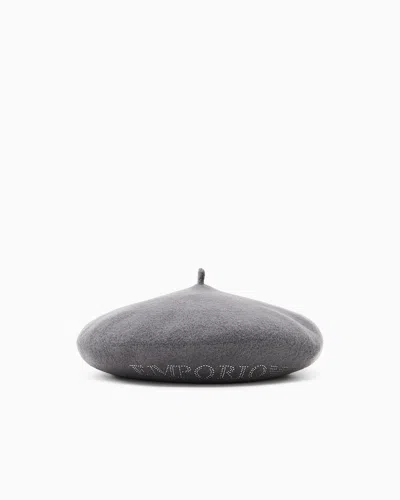 Emporio Armani Wool Beret With A Micro-stud Logo