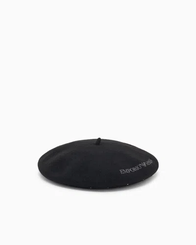 Emporio Armani Wool Beret With A Micro-stud Logo