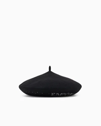 Emporio Armani Wool Beret With A Micro-stud Logo