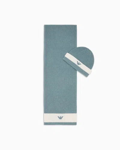 Emporio Armani Kids' Wool-blend Beanie And Scarf Set