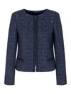 Emporio Armani Lurex Tweed Zip-up Jacket With Micro Sequins In Blue