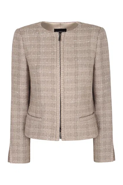 Emporio Armani Wool Blend Blazer Jacket In Neutral