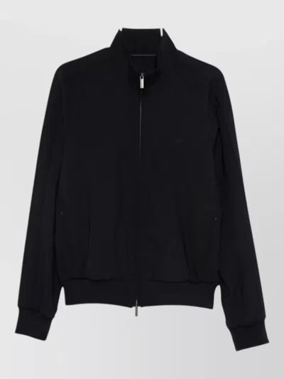 Emporio Armani Wool Blend Bomber Jacket High Collar In Black