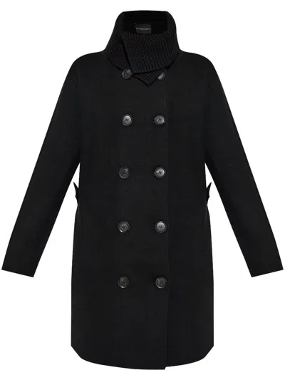 Emporio Armani Double Breasted Coat In Black