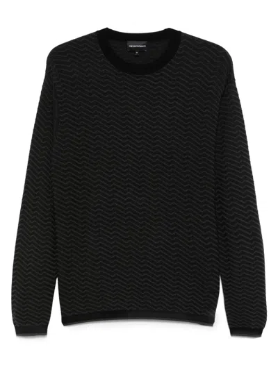 Emporio Armani Wool Blend Crewneck Sweater In Black