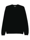 Emporio Armani Crew Neck Cotton Blend Sweatshirt With Ribbed Cuffs In Blue