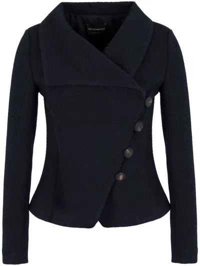 Emporio Armani Wool Blend Jacket In Blue