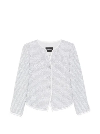 Emporio Armani Wool Blend Jacket Long Sleeves Round Neck In White