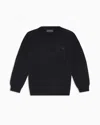 Emporio Armani Kids' Wool-blend Jumper With Micro-eagle Embroidery In Navy Blue