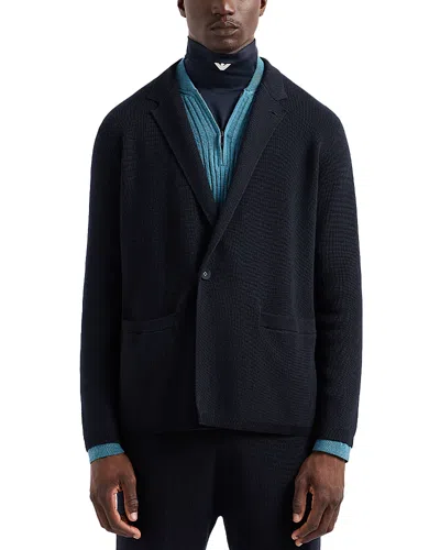 Emporio Armani Wool Blend Knit Blazer In Solid Medium