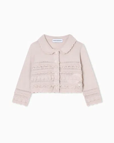 Emporio Armani Kids' Wool-blend Knit Cardigan With Micro Ruffles
