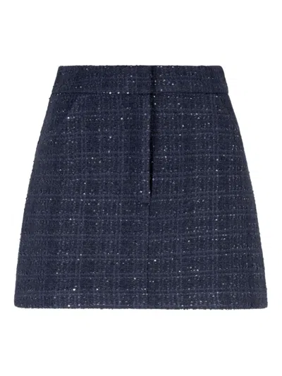 Emporio Armani Lurex Tweed Mini Skirt With Micro Sequins In Blue