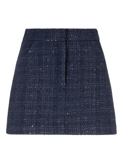 Emporio Armani Lurex Tweed Mini Skirt With Micro Sequins In Blue