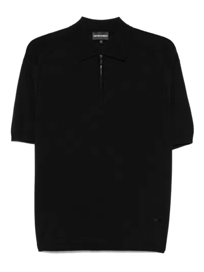 Emporio Armani Wool Blend Polo Shirt In Black