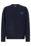 Emporio Armani Regular-fit Virgin Wool Sweater With Contrasting Logo In Blue