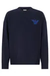 Emporio Armani Regular-fit Virgin Wool Sweater With Contrasting Logo In Blue