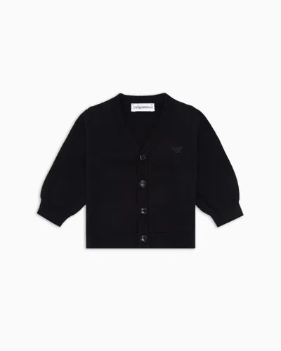 Emporio Armani Kids' Wool-blend V-neck Cardigan In Navy Blue