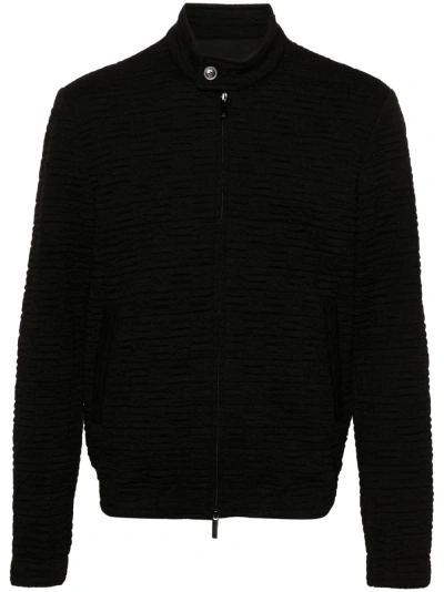 Emporio Armani Wool Blend Zipped Jacket In Black