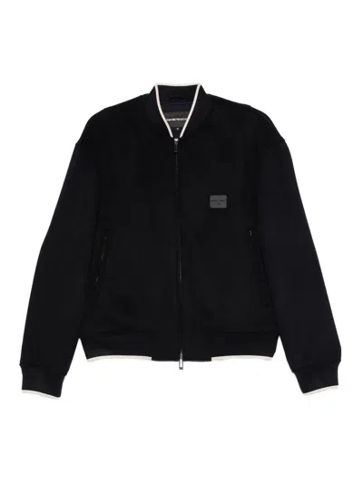Emporio Armani Wool Bomber Jacket In Black