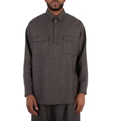 Emporio Armani Wool Camica Woven Shirt In Brown