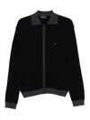 Emporio Armani Blue Ribbed-trimmed Zip-up Cardigan In Black