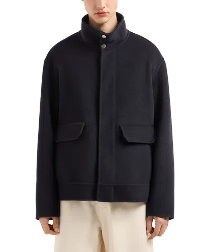 Emporio Armani Wool Cashmere Blouson Jacket In Dark Navy