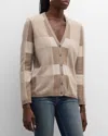 Emporio Armani Wool-cashmere Check Cardigan In Solid Medium Beige
