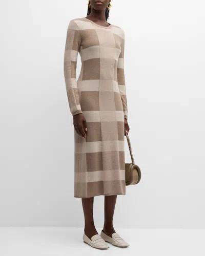 EMPORIO ARMANI WOOL-CASHMERE CHECK MIDI SWEATER DRESS