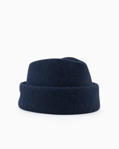 Emporio Armani Wool Cloth Sailor's Cap With Logo Embroidery In Blue