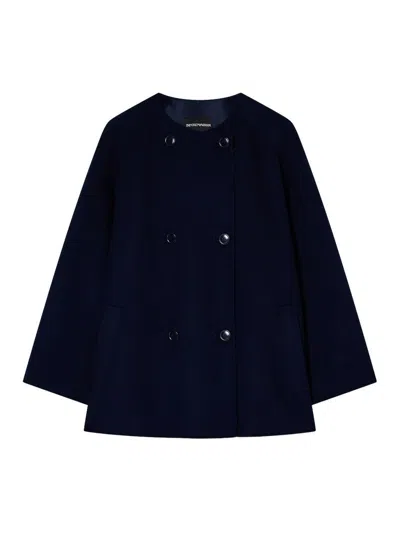 Emporio Armani Wool Coat In Blue
