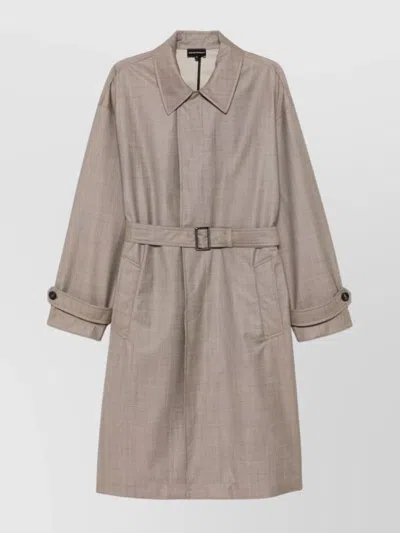 Emporio Armani Wool Coat With Adjustable Belt In Beige