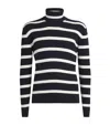Emporio Armani Striped Ribbed Turtleneck Sweater In Blue