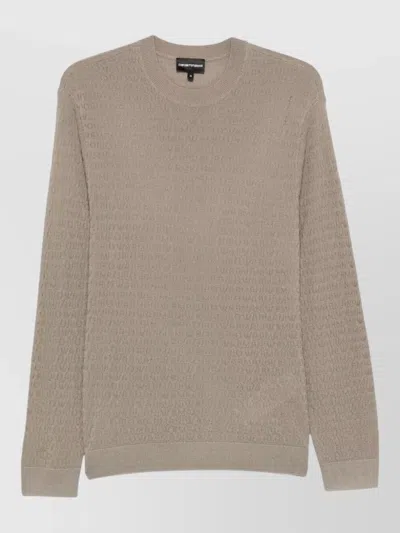 Emporio Armani Wool Crew Neck Textured Knit Sweater In Brown