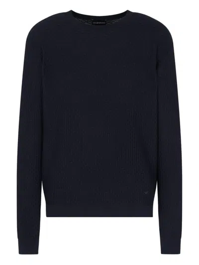 Emporio Armani Dark Blue Crewneck Logo Sweater In Black