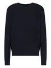 Emporio Armani Virgin Wool Jumper With Embossed Jacquard Pattern In Black