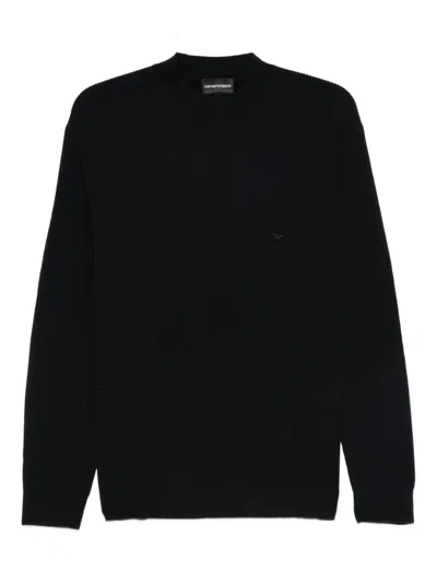 Emporio Armani Tonal Diamond Wool Sweater In Black